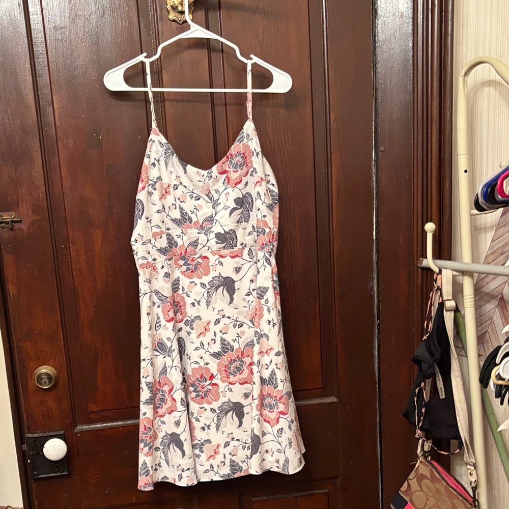 LOFT Floral Mini Dress in White and Red